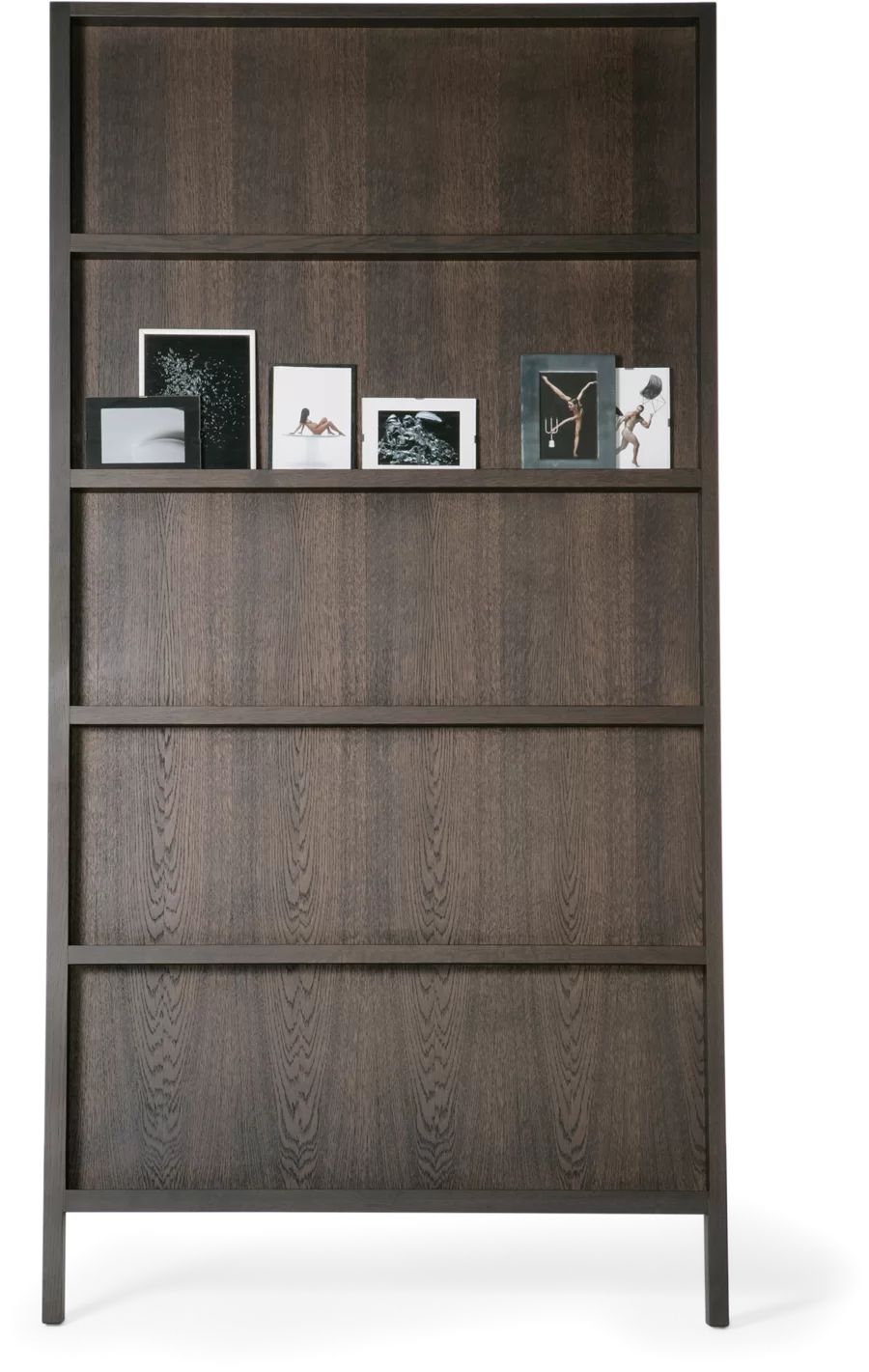 Oblique bookshelf small dark wood front side